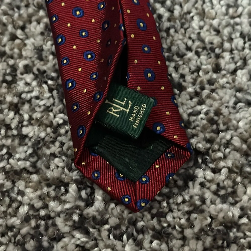 Lauren by Ralph Lauren Red/Blue Dot Neck Tie 100% Silk